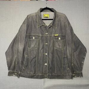 Vintage Crest Jeans USA Men's 2XL Black Jean Jacket Yellow Stitching Streetwear